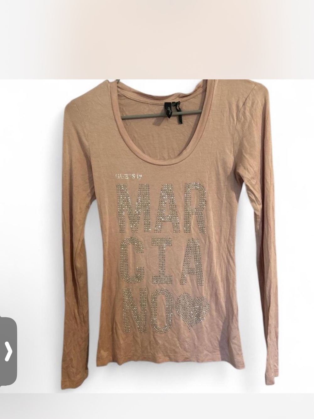 Guess by Marciano Long Sleeve Studded Logo Tee in Light Brown
